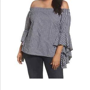 City Chic Bell sleeve plaid top